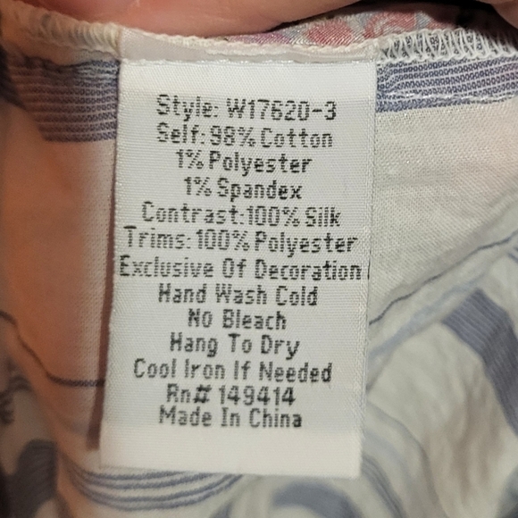 Johnny Was Effortless Striped Puff-Sleeve Peasant Blouse Floral Size Large - Picture 9 of 9